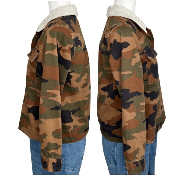 Madewell Northward Cropped Army Jacket in Cottontail Camo Sherpa Ed Brown XXS - Picture 5 of 17